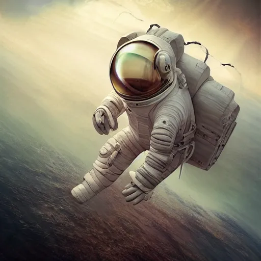 Prompt: minimalistic, hyperrealistic surrealism, award winning masterpiece with incredible details, epic stunning, an astronaut exploring an alternative reality where everything is upside down, highly detailed, trending on ArtStation, artgerm, wlop, Andrei Riabovitchev, Marc Simonetti, yoshitaka Amano, daily deviation, IAMAG