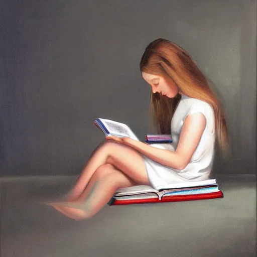 Image similar to a girl reading book, hair flowing down, contrast, dramatic, by Noel Coypel