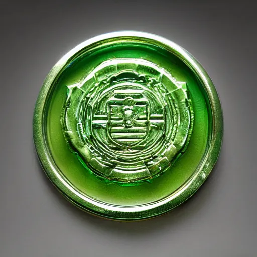 Image similar to green translucent coin in shape of labyrinth