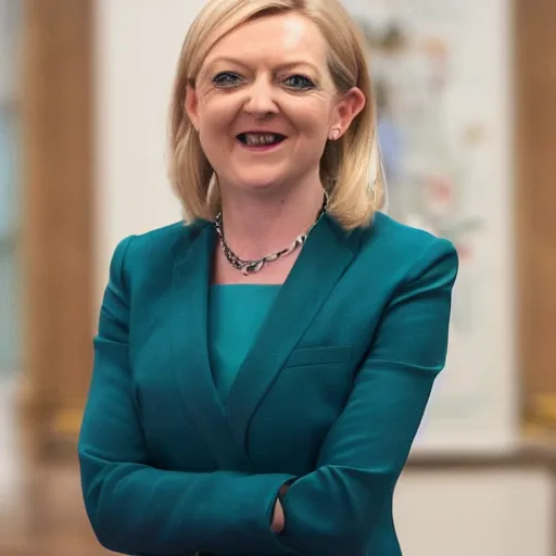 Prompt: A photo of reptilian, snake eyes, slit pupils, metallic scales, Liz Truss