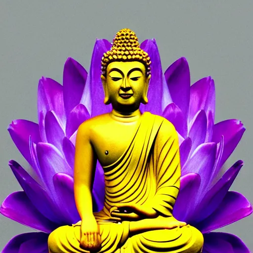 Image similar to The Buddha sitting on a purple Lotus Flower, Buddhist Art, Depth of Field, 4k resolution. Concept art, Abstract art, digital art