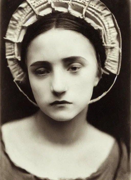 Prompt: portrait of young woman in renaissance dress and renaissance headdress, art by tina modotti