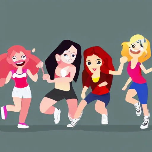 Image similar to a group of girls fighting with monster,2d,animation