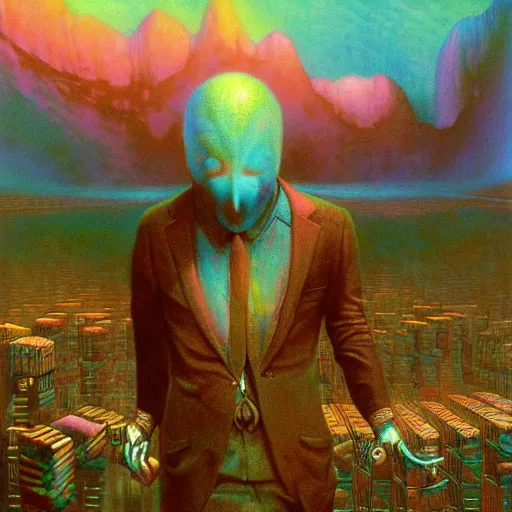 Image similar to fbi agent having psychedelic geometric visions, beksinski, wayne barlowe, very coherent symmetrical artwork, cinematic, hyper realism, high detail, octane render, 8 k