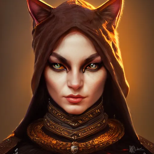 Prompt: Cat Person, perfect eyes, portrait, fantasy, beautiful face, medieval, vivid colors, elegant, concept art, sharp focus, digital art, Hyper-realistic, 4K, Unreal Engine, Highly Detailed, HD, Dramatic Lighting by Brom, trending on Artstation