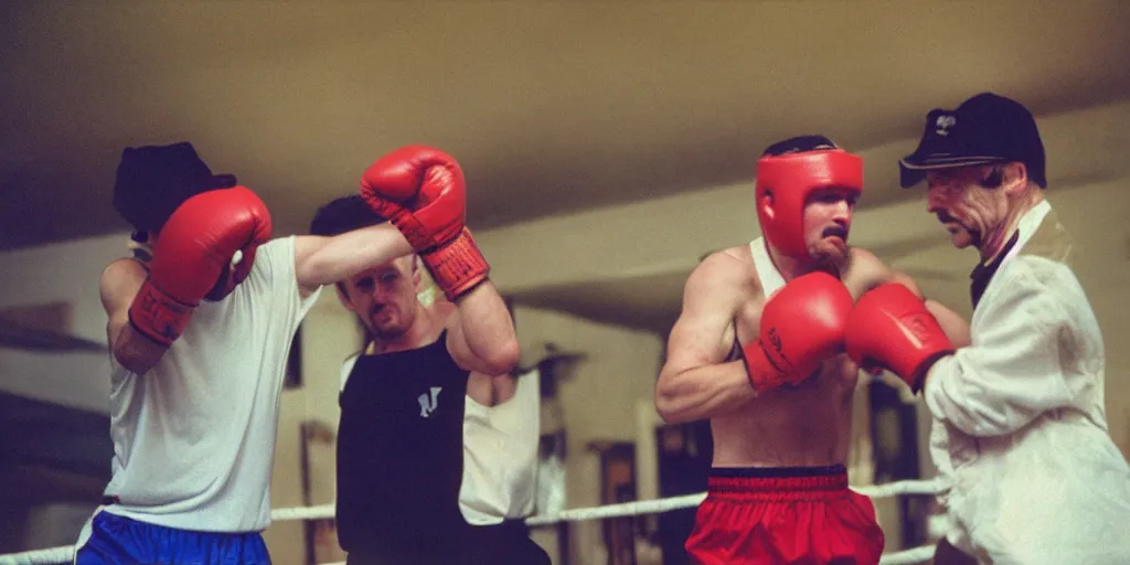 Prompt: scallywag jim, old irish man boxing, cinestill 8 0 0 t