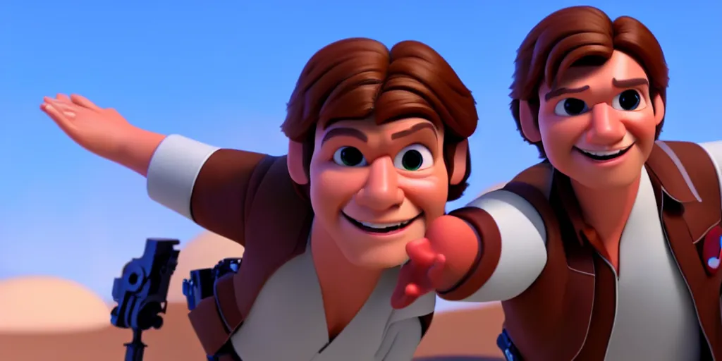 Image similar to a wholesome animation key shot of a han solo pixar and disney animation sharp render 3 d animated, cinematic lighting