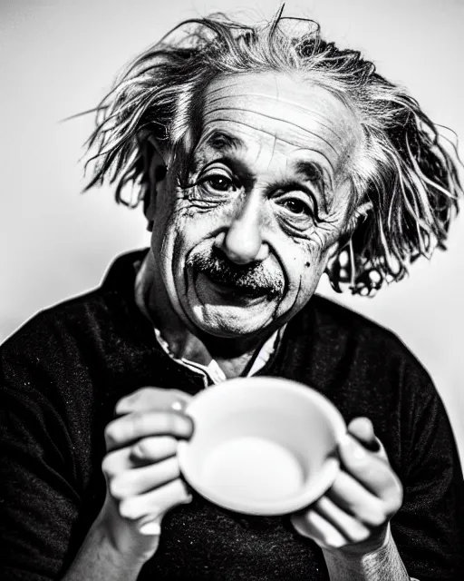 Prompt: A photo of Albert Einstein eating Samosas, highly detailed, trending on artstation, bokeh, 90mm, f/1.4