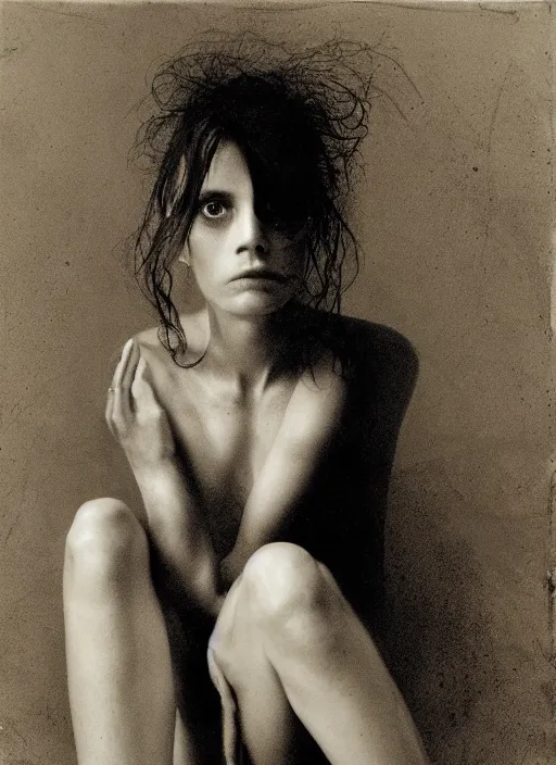 Prompt: portrait of a woman with melancholy, shame and mystery, by geert goiris, by sally mann, by paolo roversi, award - winning photography, concept art
