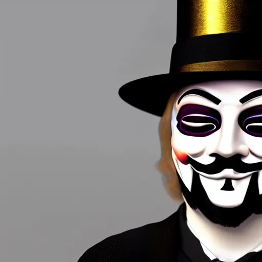 Prompt: anonymous guy fawkes, cinematic, key light, 4 k, 8 k, photorealistic, ultra realistic, hyperrealistic