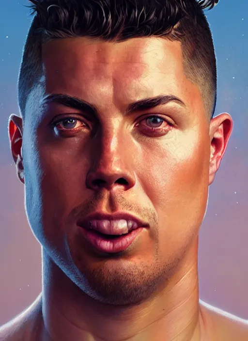 Image similar to highly detailed hyperrealistic portrait of ronaldo nazario, stephen bliss, unreal engine, fantasy art by greg rutkowski, loish, rhads, ferdinand knab and lois van baarle, ilya kuvshinov, rossdraws, tom bagshaw, alphonse mucha, global illumination, detailed and intricate environment