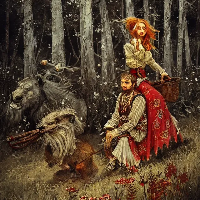 Image similar to russian folk fairytale, story, fable, dramatic, fantasy art, an ultrafine detailed painting, academic art, ornate, inticate, elegant, sharp focus, artstation, by pavel korin, viktor vasnetsov