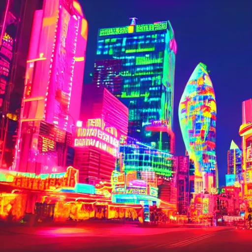 Image similar to utopian city with lots of neon lights