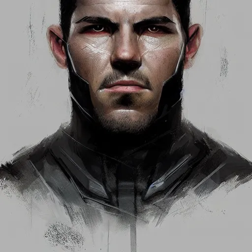 Image similar to portrait of a man by greg rutkowski, he looks like scott adkins, he is wearing a black superhero kevlar gear, highly detailed portrait, digital painting, artstation, concept art, smooth, sharp foccus ilustration, artstation hq