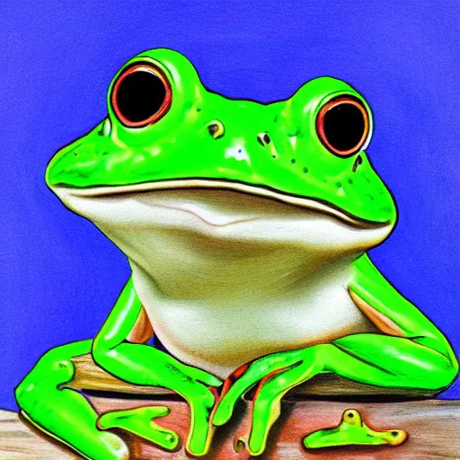 Prompt: smiling cute frog portrait