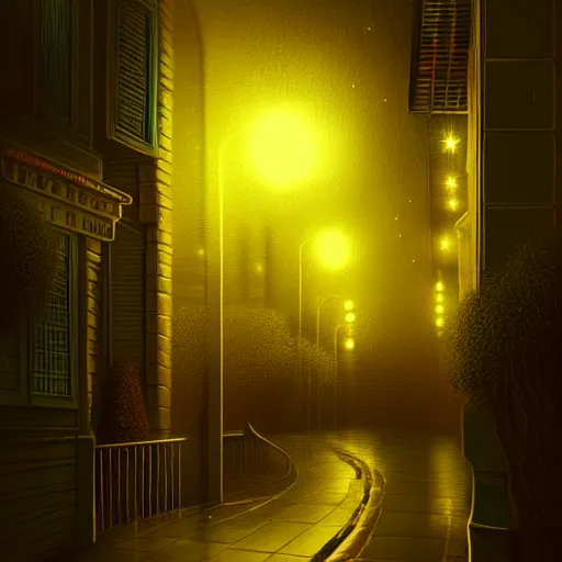 Image similar to beautiful digital fantasy illustration of lights in the night, highly detailed, soft lighting, rendered in octane, masterpiece, very very very aesthetic