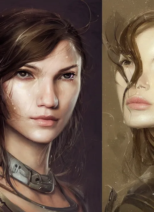 Prompt: a stereo photograph of a beautiful young female, clothed in military armor, olive skin, long dark hair, beautiful bone structure, symmetrical facial features, intricate, elegant, digital painting, concept art, smooth, sharp focus, illustration, stereograph, from Metal Gear, by Ruan Jia and Mandy Jurgens and Artgerm and William-Adolphe Bouguerea