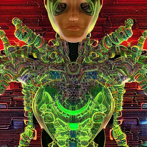 Prompt: '' full body fractal alien cyberpunk dmt ayahuasca cyborg made of tiny mechanical bacteria intricate detail hyper rendered