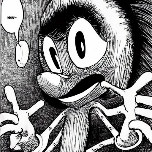 Prompt: sonic by junji ito, creepy, horror, highly detailed, intricate, realistic