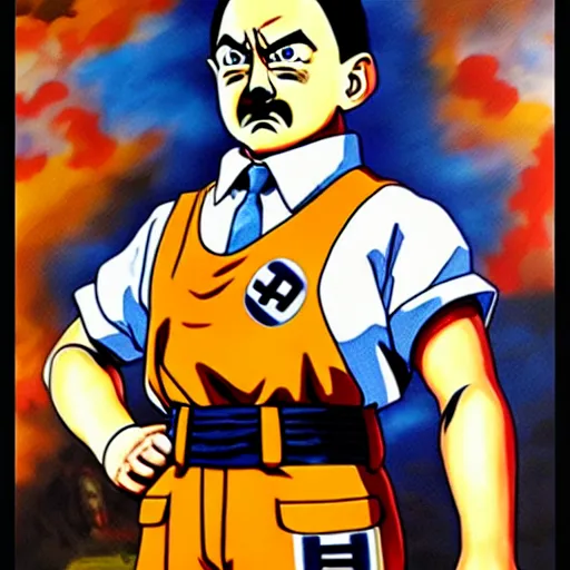 Image similar to Painting of Adolf Hitler, official, detailed, character dragonball, award winning artwork, Akira Toriyama