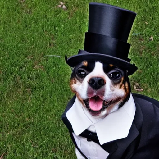 Prompt: Dog wearing a top hat