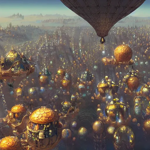 Image similar to enormous flying city in a gigantic faberge egg, sky, steampunk, flying islands, fantasy art, unreal engine,