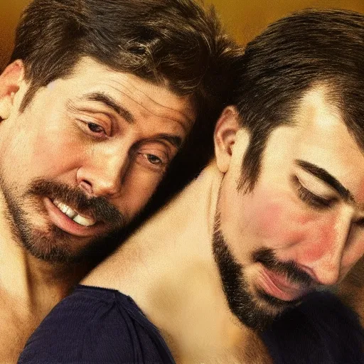 Prompt: two men loving each other, highly detailed, 8K High Definition, expressionism