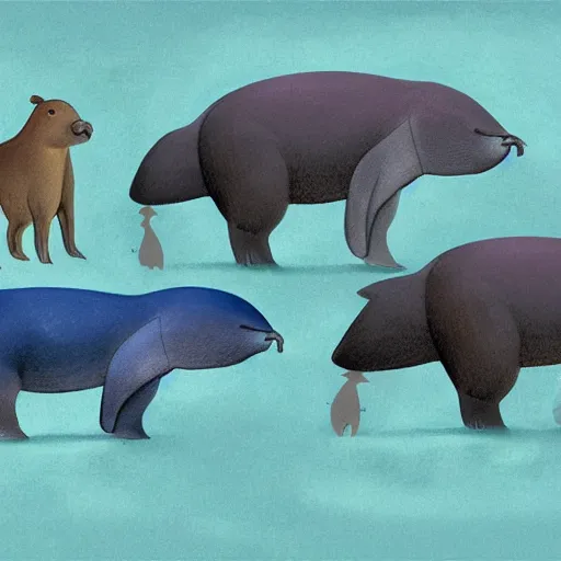 Prompt: capybaras converging on whale evolution, highly detailed concept art