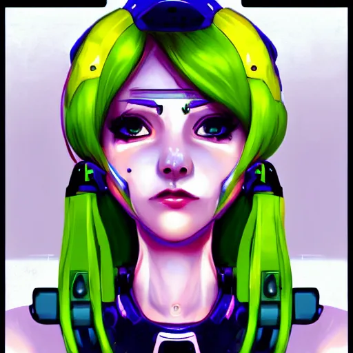 Prompt: cute robot waifu cybergoth portrait neoncolor hdr elegant digital painting artstation