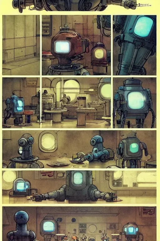 Image similar to comic book circles page layout ( ( ( ( ( 1 9 5 0 s retro future robot lab interior. muted colors. ) ) ) ) ) by jean - baptiste monge!!!!!!!!!!!!!!!!!!!!!!!!!!!!!!