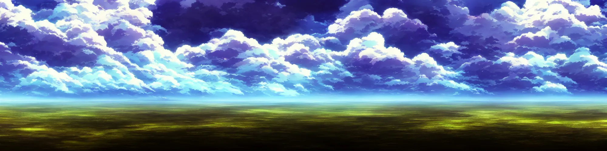 Image similar to panorama view of the sky. matte painting, anime, studio ghibli. professional digital painting, artstation, concept art, smooth, beautiful, cinematic. no mountains and trees.