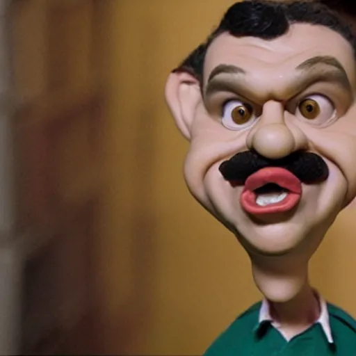 Image similar to beautifully rendered, masterpiece, caricature, claymation, luis guzman as luigi making absurd silly looking faces