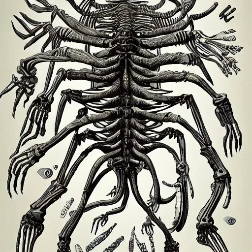 Prompt: skeleton of a massive worm creature, scientific american