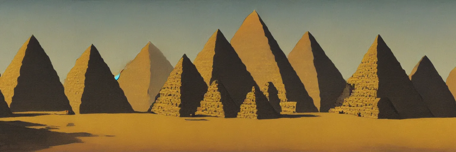 Prompt: pyramids at giza painting magritte