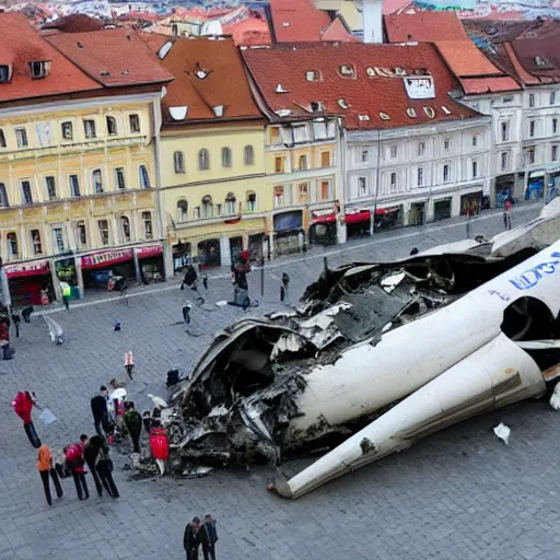 Prompt: plane crashing on the city center of cluj napoca