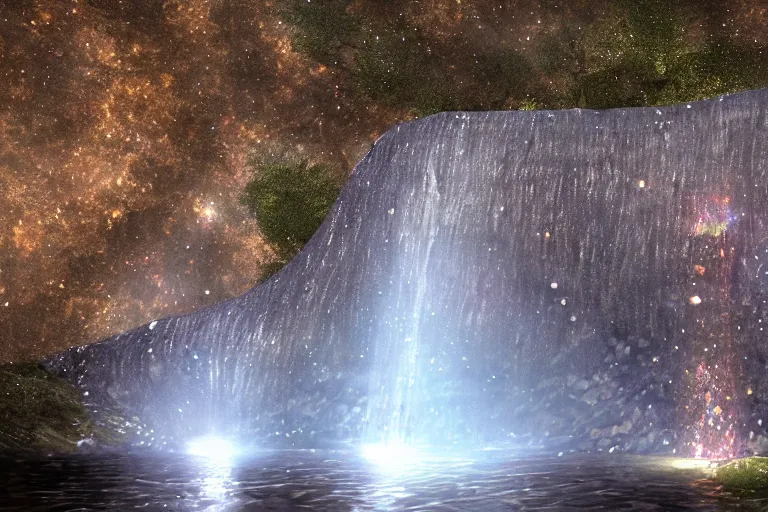 Prompt: A waterfall that is made up of stars. Cinematic lighting. Photorealism.