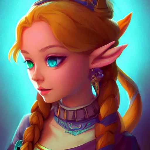 Image similar to a portrait of zelda, cute, beautiful, art by lois van baarle and loish and ross tran and rossdraws and sam yang and samdoesarts and artgerm and saruei and disney and wlop, digital art, highly detailed, intricate, sharp focus, trending on artstation hq, deviantart, unreal engine 5, 4 k uhd image