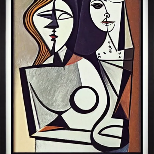 Prompt: best of picasso curved futuristic lineart portraits, cubism, boho neutral colors, framed