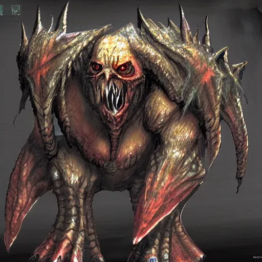 Prompt: concept art of monster from quake 3 video game