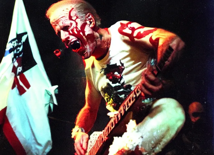 Prompt: publicity photo still of joe biden in gwar live on stage 1 9 9 8, 8 k, live concert lighting, mid shot