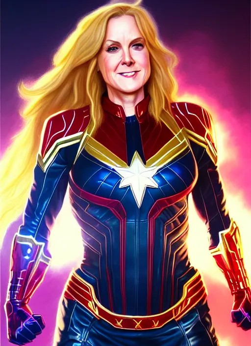 Prompt: lita ford as captain marvel, intricate, elegant, glowing lights, highly detailed, digital painting, artstation, glamor pose, concept art, smooth, sharp focus, illustration, art by artgerm and greg rutkowski, artey freytag