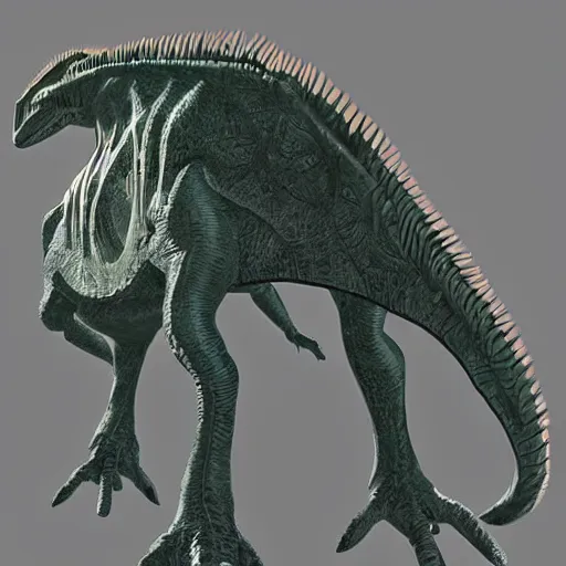 Image similar to a genetically engineered dinosaur, dna, rna, double helix shape, digital art, trending on artstation