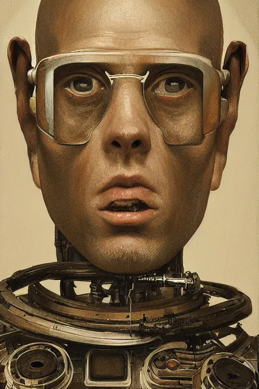 Image similar to robot monk painting a self - portrait on a canvas. intricate, highly detailed, photorealistic, film still, by vdragan bibin.