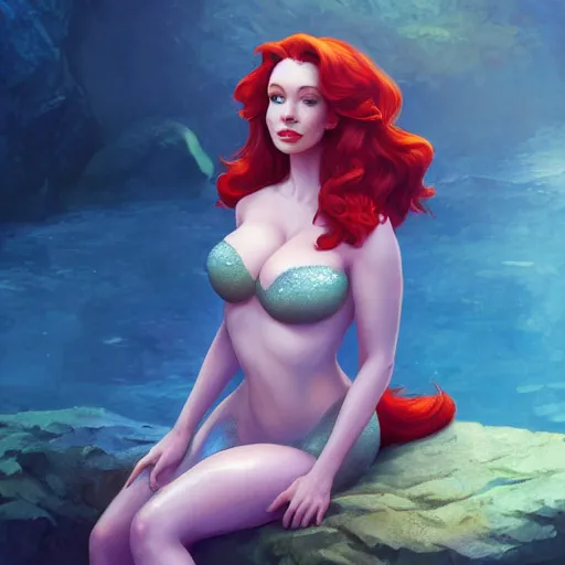 Prompt: Christina Hendricks as the little mermaid by Stanley Artgerm Lau, WLOP, James Jean, Andrei Riabovitchev, Marc Simonetti, Yoshitaka Amano, ArtStation, CGSociety