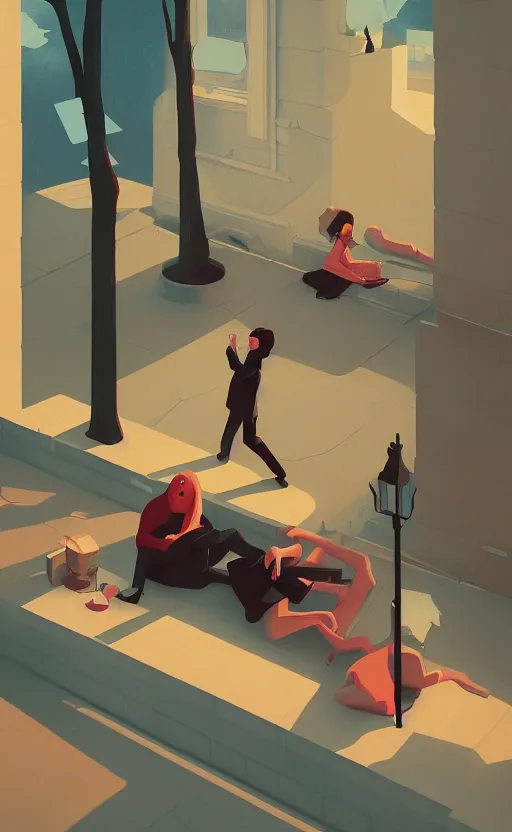 Image similar to young love, surreal illustration, by atey ghailan and escher and edward hopper