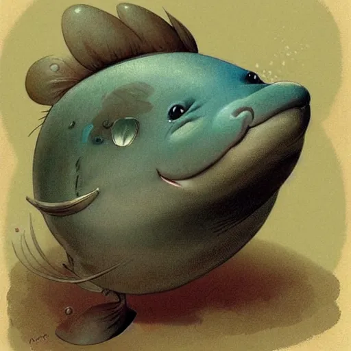 Image similar to ( ( ( ( ( obese rotund flabby cartoon catfish. muted colors. ) ) ) ) ) by jean - baptiste monge!!!!!!!!!!!!!!!!!!!!!!!!!!! by beeple