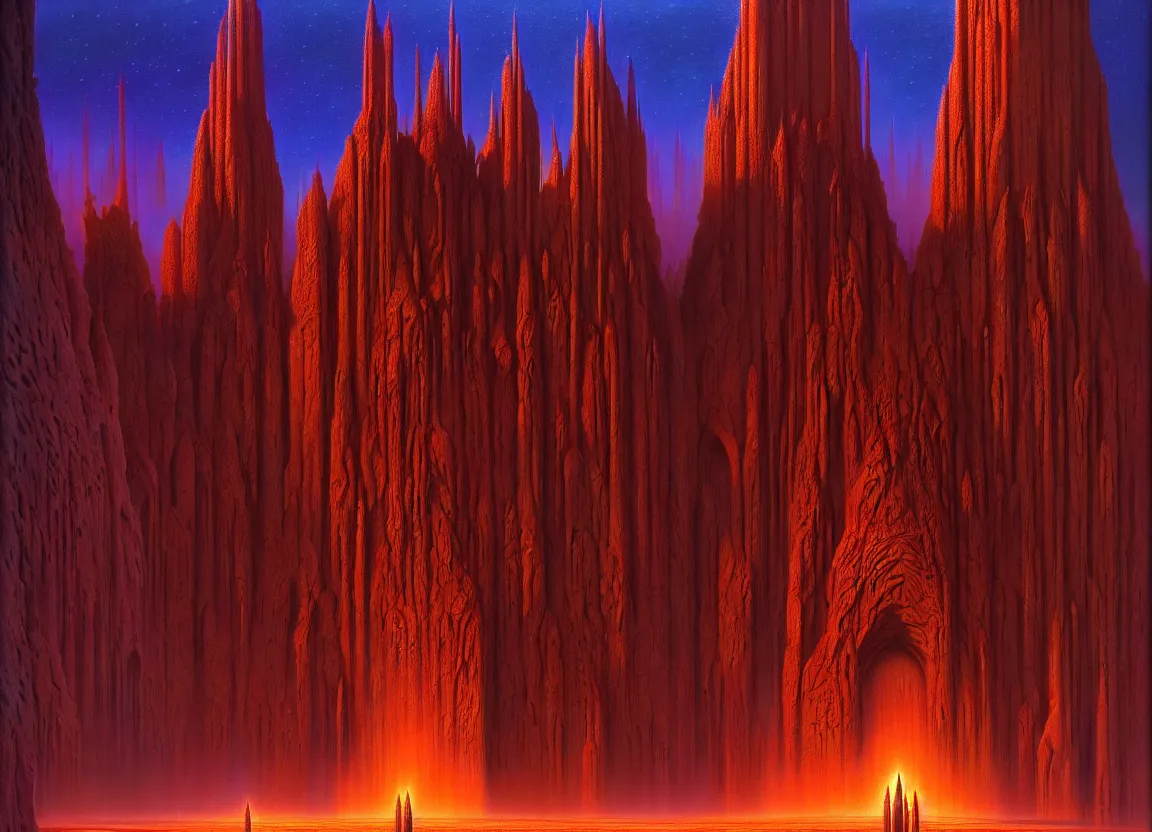 Image similar to immense crematorium gothic architecture advanced technology scifi architectural structure desert planet alien wardrobe, wayne barlowe, bruce pennington, donato giancola, larry elmore, oil on canvas, masterpiece, trending on artstation, featured on pixiv, cinematic composition, dramatic, beautiful lighting