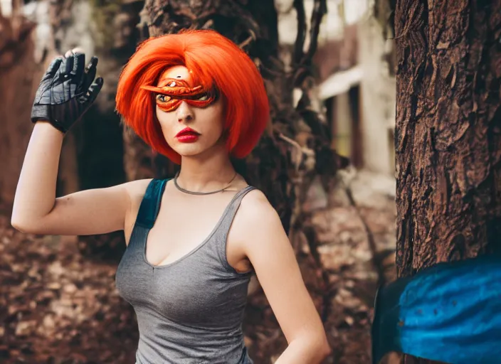 Image similar to portrait photo still of real life futurama character leela, cyclops, 8 k, 8 5 mm f 1. 8