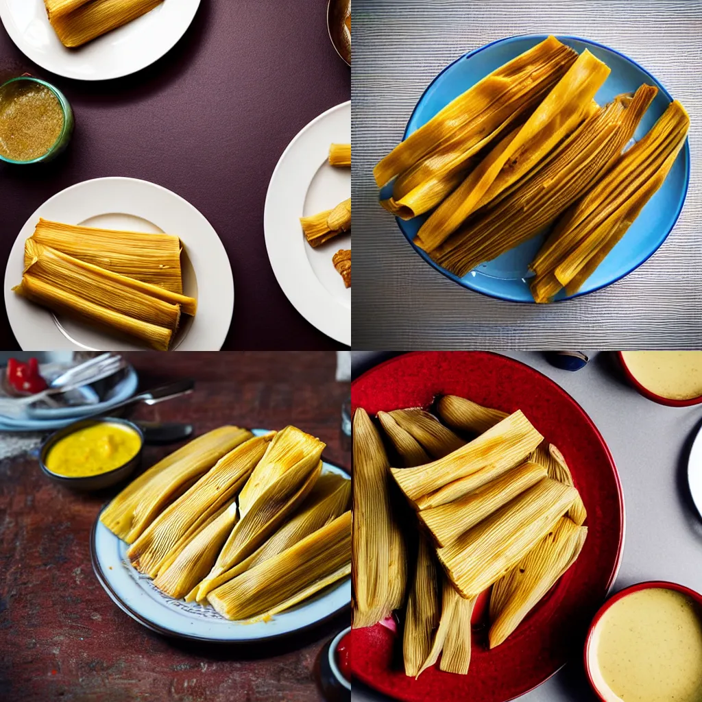 Prompt: A delicious plate of tamales, food photography, Michelin Star