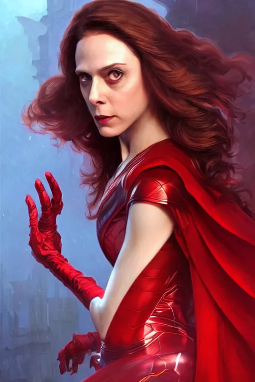 Image similar to Manmohan Singh as Scarlet Witch, Scarlet Witch costume, Manmohan Singh Face, villany, portrait, masculine figure, highly detailed, digital painting, artstation, concept art, smooth, sharp focus, illustration, cinematic lighting, art by artgerm and greg rutkowski and alphonse mucha